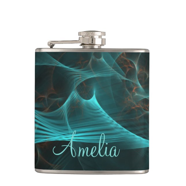 Marbled Silk Fractal Teal ID717 Flask (Front)