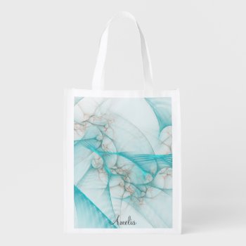 Marbled Silk Fractal Teal Id717 Grocery Bag by arrayforaccessories at Zazzle