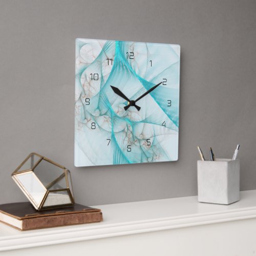 Marbled Silk Fractal Teal ID717 Square Wall Clock