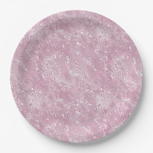 Marbled Silk Moire Pattern in Dusty Pink Paper Plates (Front)