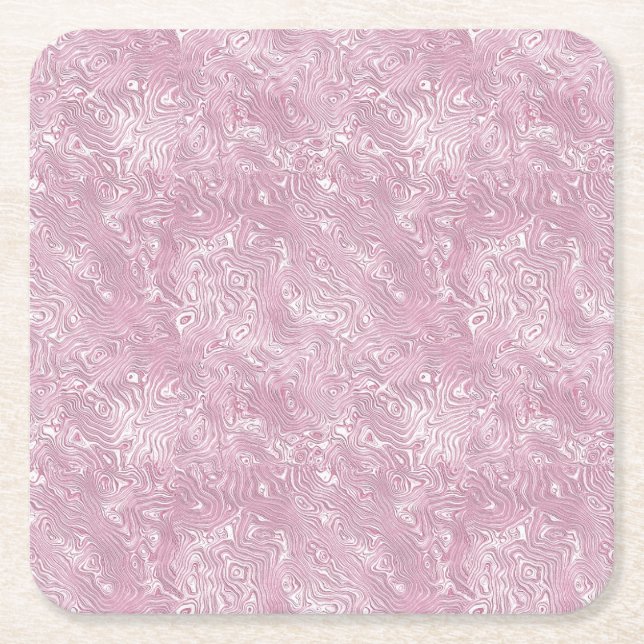 Marbled Silk Moire Pattern in Dusty Pink Square Paper Coaster (Front)