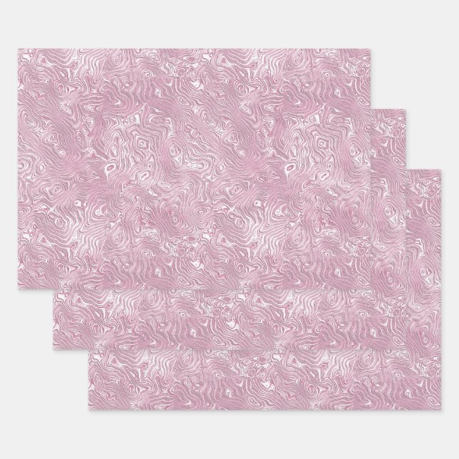 Marbled Silk Moire Pattern in Dusty Pink Wrapping Paper Sheets (Set)