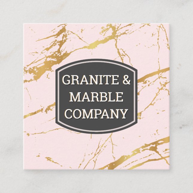 Marbled Slab | Granite | Gold Pink Background Square Business Card (Front)