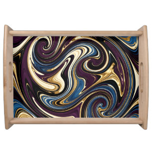  Marbled Swirl Purple Gold Blue Abstract Serving Tray