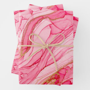 Marbled Swirls Pink Gold Wrapping Paper Sheets