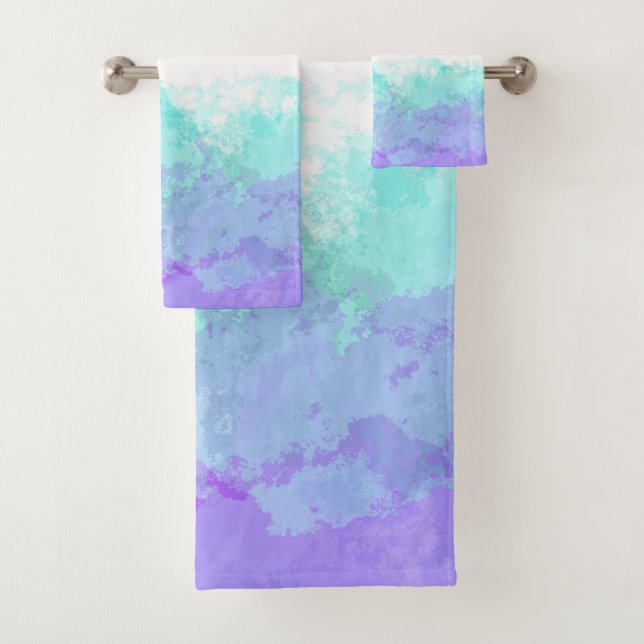 Marbled Swirly Boho Abstract Genderfaun Pride Flag Bath Towel Set (Insitu)