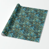 Marbled Teal Turquoise Faux Gold Agate Art Pattern Wrapping Paper (Unrolled)