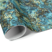 Marbled Teal Turquoise Faux Gold Agate Art Pattern Wrapping Paper (Roll Corner)
