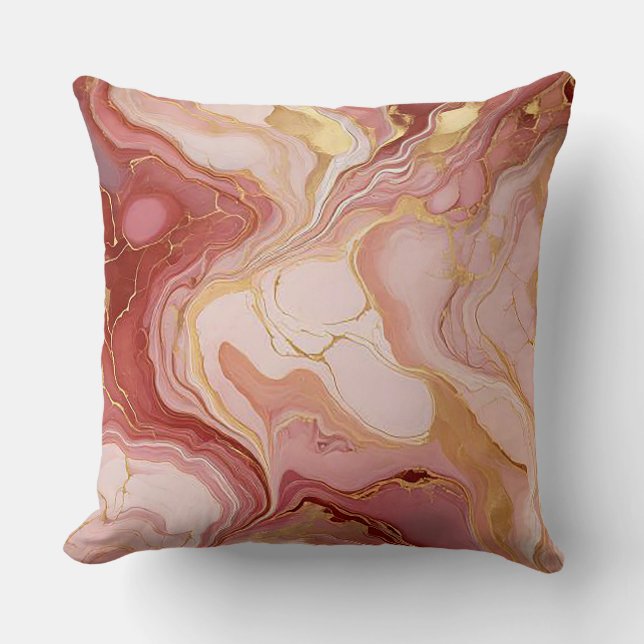 Marbled Terracotta, Ivory & Gold Elegant  Throw Pillow (Front)