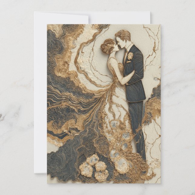 Marbled Vows | Chic Lines  Invitation (Front)