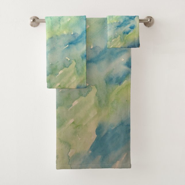 Marbled Watercolor Coastal Boho Bath Towel Set (Insitu)