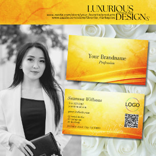 Marbled Yellow Orange Curved Decor Logo QR Code Business Card