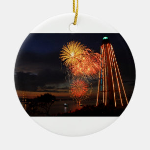 Marblehead Fireworks Lighthouse Ceramic Ornament