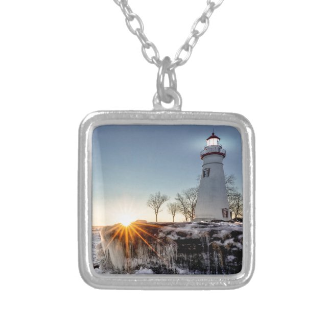 Marblehead Lighthouse Silver Plated Necklace (Front)