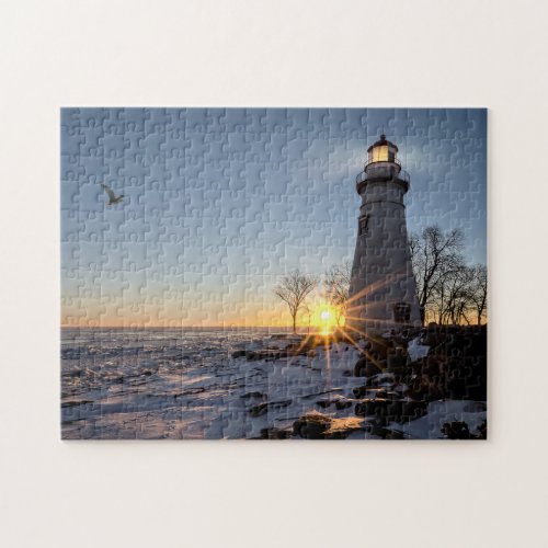 Marblehead Lighthouse Winter Sunrise Jigsaw Puzzle