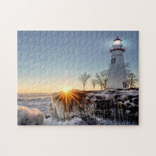 Marblehead Lighthouse Winter Sunrise Jigsaw Puzzle