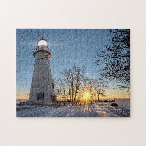 Marblehead Lighthouse Winter Sunrise Jigsaw Puzzle