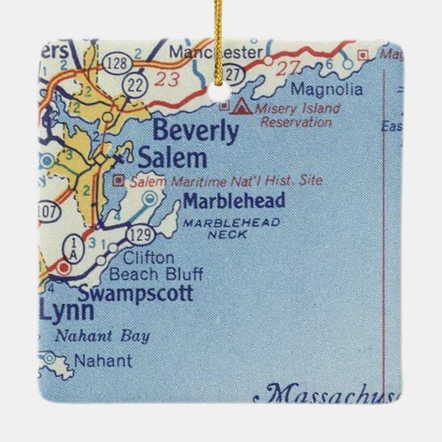 Marblehead MA Vintage Map Ceramic Ornament (Back)
