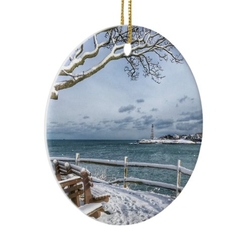 Marblehead, Massachusetts. Harbor, Lighthouse, W Ceramic Ornament
