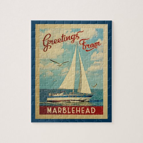 Marblehead Sailboat Vintage Travel Massachusetts Jigsaw Puzzle