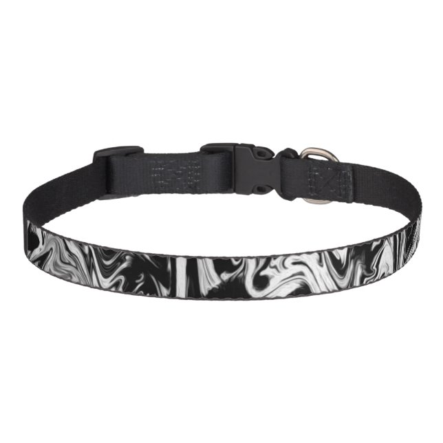 Marbleized Black and White Modern Abstract Art Pet Collar (Front)