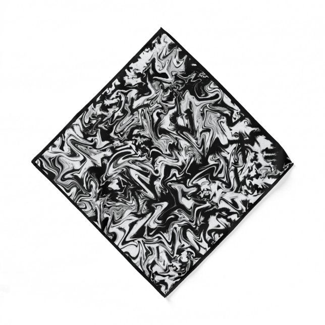 Marbleized Black and White Modern Abstract Artwork Bandana (Front)