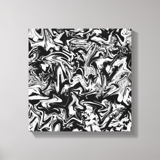 Marbleized Black and White Modern Abstract Artwork Canvas Print (Front)