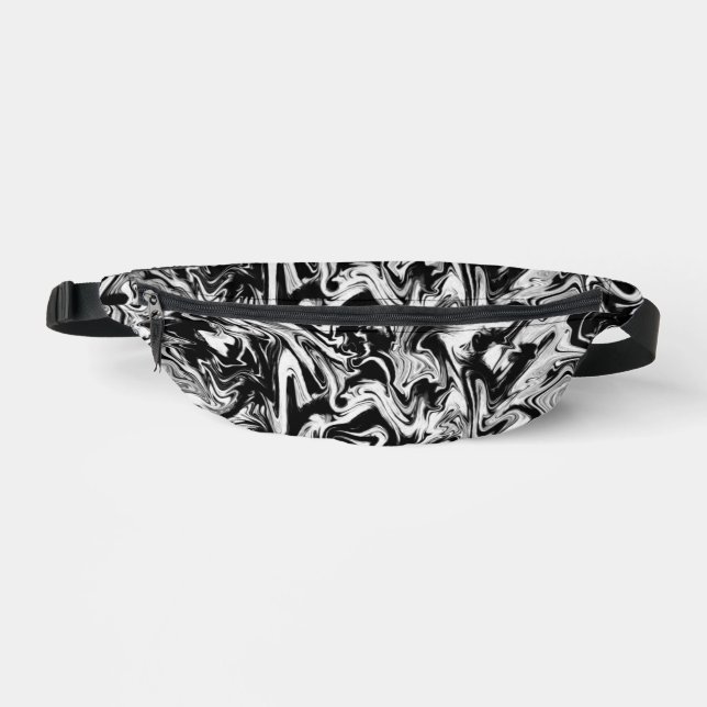 Marbleized Black and White Modern Abstract Artwork Fanny Pack (Front)
