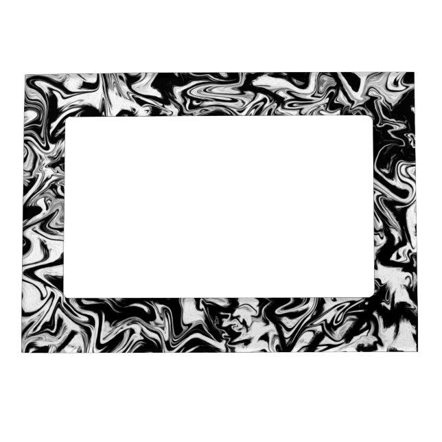 Marbleized Black and White Modern Abstract Artwork Magnetic Frame (Front)
