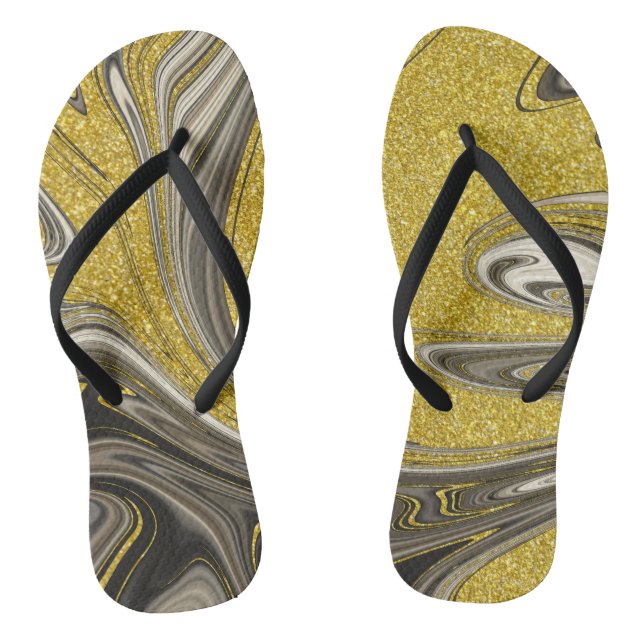 Marbleized Black Gold Flip Flops (Footbed)