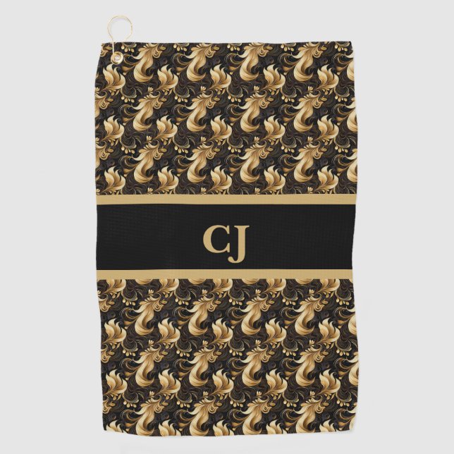 Marbleized Black Gold Golf Towel (Front)