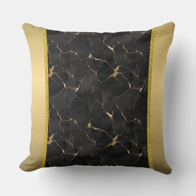 Marbleized Black & Gold Luxury  Throw Pillow (Front)