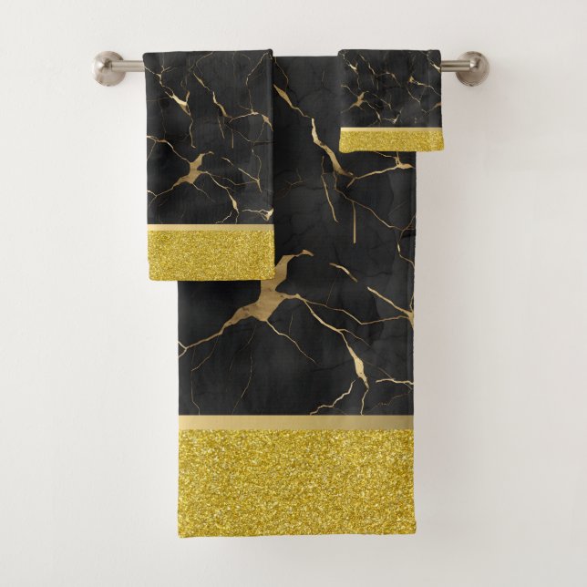 Marbleized Black & Gold Luxury Towel Set  (Insitu)