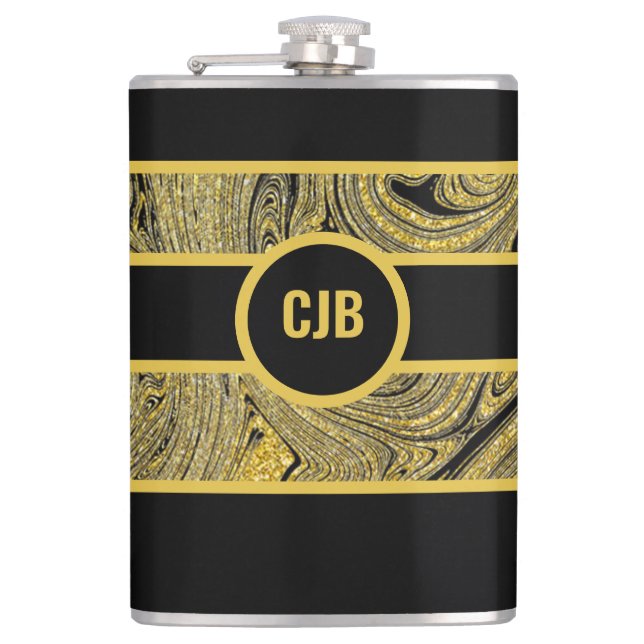 Marbleized Decorative Black Gold Flask (Front)