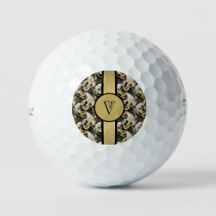 Marbleized Floral Gold & Black Personalized Golf Balls