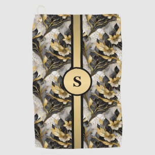 Marbleized Floral Gold & Black Personalized Golf Towel