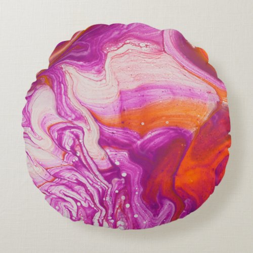 Marbleized Magic Abstract Artistry Round Pillow