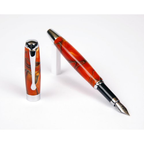 Marbleized OrangeBlack Promotional Fountain Pen 