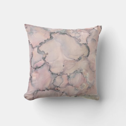 Marbleized Pink and Gray Throw Pillow