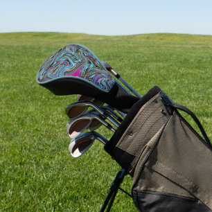 Marbleized Swirls Black Yellow Pink Blue Colorful Golf Head Cover