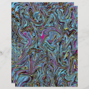 Marbleized Swirls Black Yellow Pink Blue Scrapbook