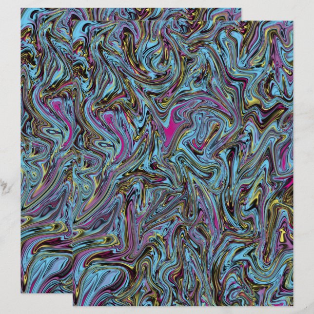 Marbleized Swirls Black Yellow Pink Blue Scrapbook (Front/Back)