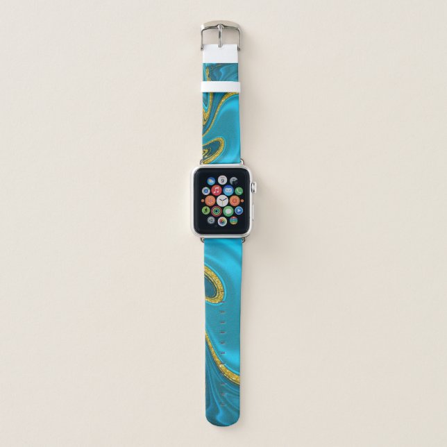 Marbleized Turquoise Gold Nail Art Apple Watch Band (Front)