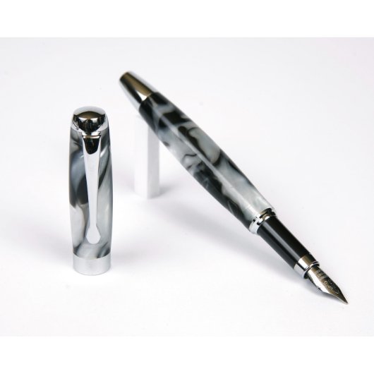 Marbleized White & Black Promotional Fountain Pen (3/4)
