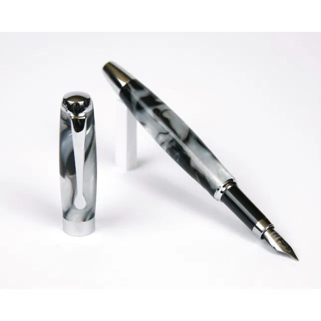 Marbleized White & Black Promotional Fountain Pen  (3/4)