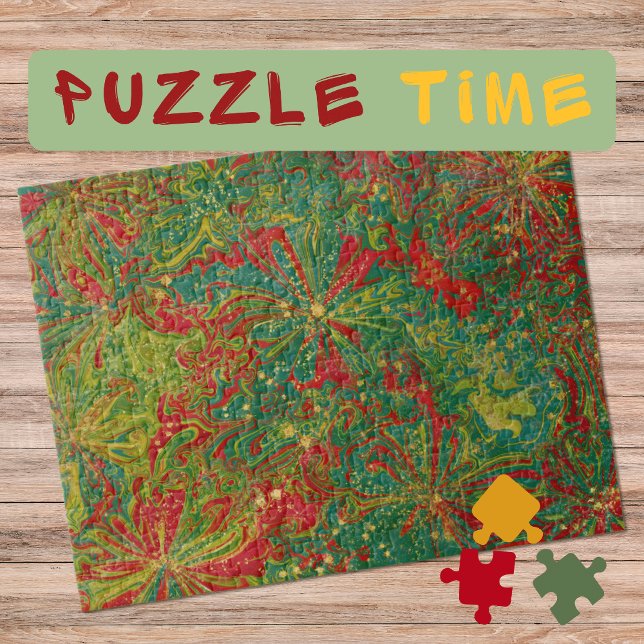 Marbling Art December green red gold - difficult  Jigsaw Puzzle (Creator Uploaded)
