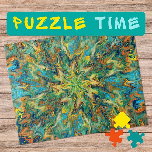 Marbling Art November yellow teal _ difficult Jigsaw Puzzle