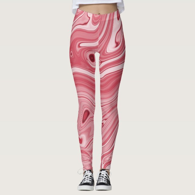 Marbling Art: Red Abstract Elegance. Leggings (Front)