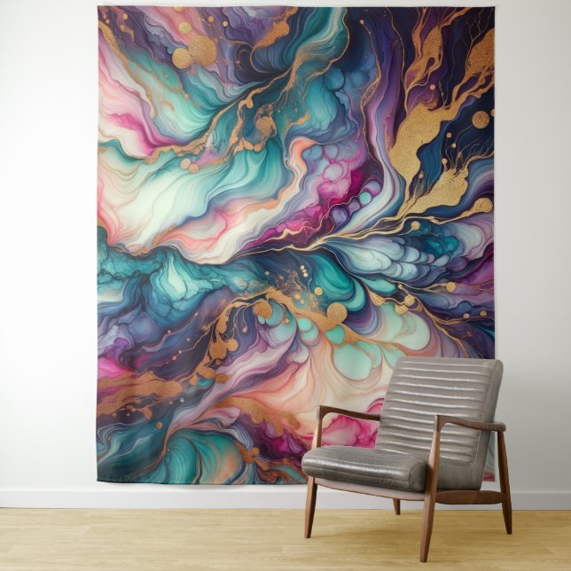  Marbling Art - Vibrant Colors  Tapestry (In Situ)