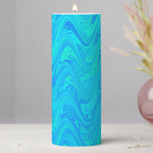 Marbling Blue Green Pattern Pillar Candle